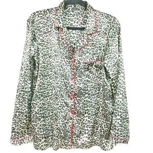 PINK Nightshirt Leopard LS Pocket Red Trim Button
